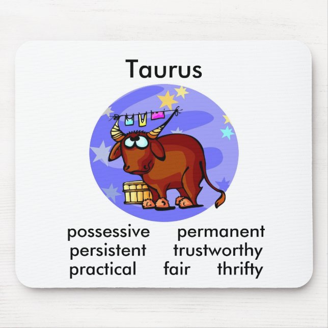 Customizable Taurus traits Cute Cartoon Zodiac Mouse Mat (Front)