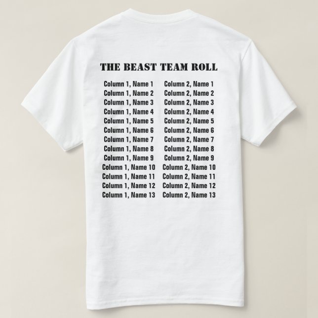 Customizable Team Logo and Member Roster T-Shirt (Design Back)