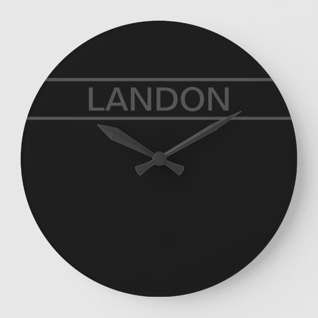 Customizable Text | Bold Modern Black & Dark Grey Large Clock (Front)