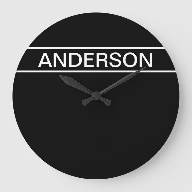 Customizable Text | Bold Modern Black & White Large Clock (Front)