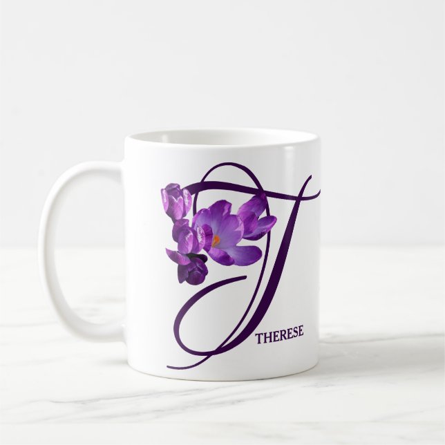 Customizable Therese name purple flowers floral  Coffee Mug (Left)