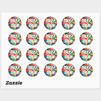 Customizable They/Them, She/Her, Rainbow Pronouns Classic Round Sticker