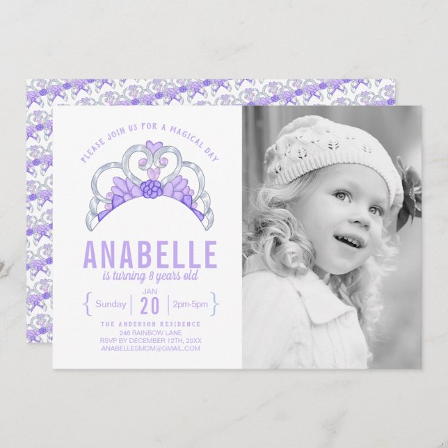 Customizable Tiara Photo Birthday Invitation (Front/Back)