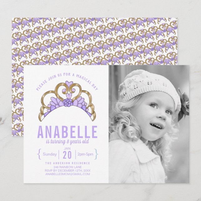 Customizable Tiara Photo Birthday Invitation (Front/Back)