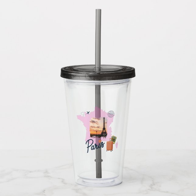 Customizable Travel Themed Paris Acrylic Tumbler (Front)