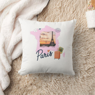 Customizable Travel Themed Paris Pillow. Cushion