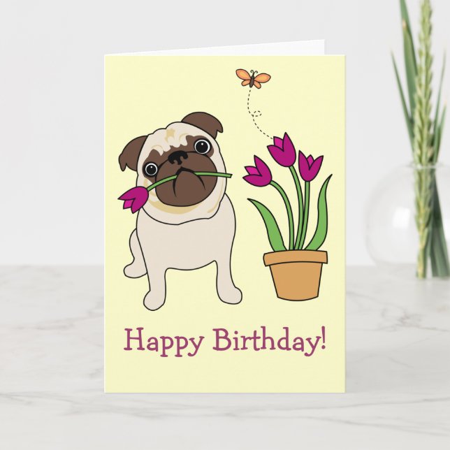 Customizable Tulip Pug and Butterfly Cards (Front)