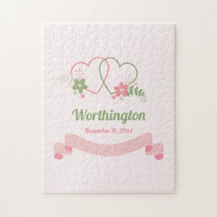 Customizable Two Linked Hearts Love Design Jigsaw Puzzle
