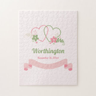 Customizable Two Linked Hearts Love Design Jigsaw Puzzle