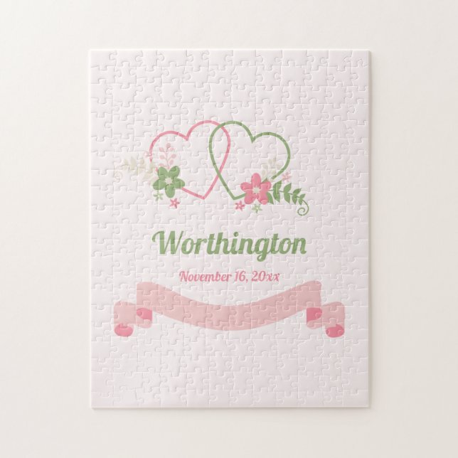 Customizable Two Linked Hearts Love Design Jigsaw Puzzle (Vertical)