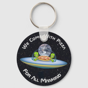 Customizable UFO Pizza Delivery Key Ring