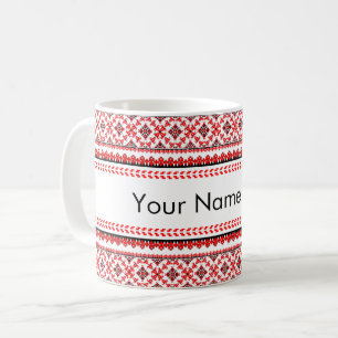 Customizable Ukrainian Embroidery Red Coffee Mug