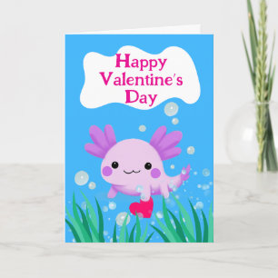 Customizable Valentine’s Day Axolotl with Heart Card
