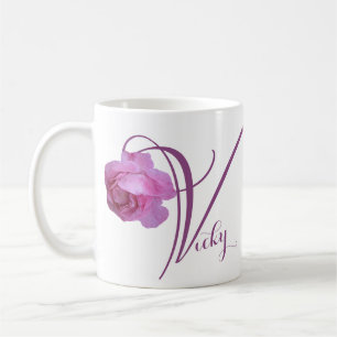 Customizable Vicky name pretty pink rose floral Coffee Mug
