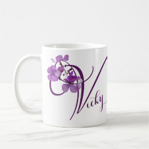 Customizable Vicky name pretty purple floral girly Coffee Mug