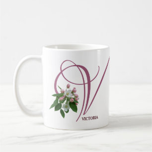 Customizable Victoria name monogram pink floral  Coffee Mug