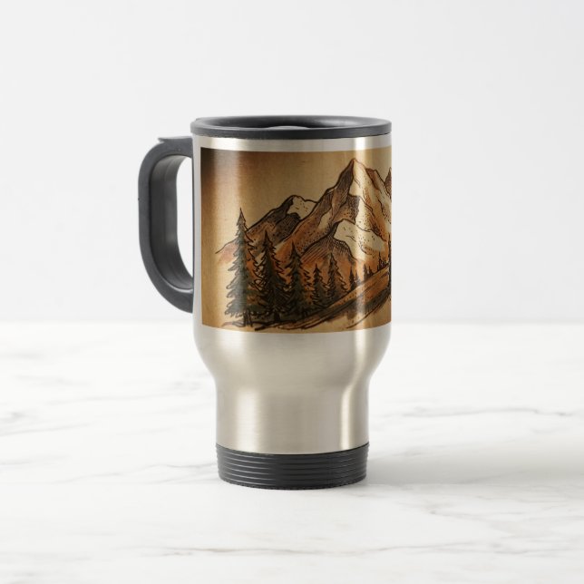 Customizable Vintage Mountain Travel Tumbler Travel Mug (Front Left)