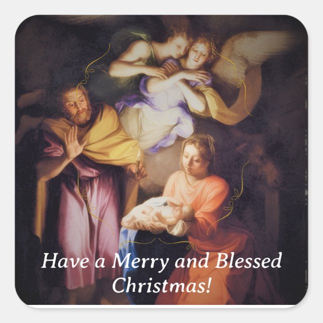 Customizable Vintage Nativity Christmas  Square Sticker (Front)
