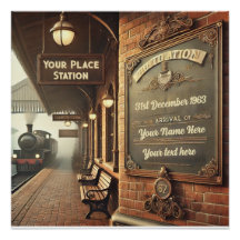 Customizable Vintage Railway Station Glossy Poster