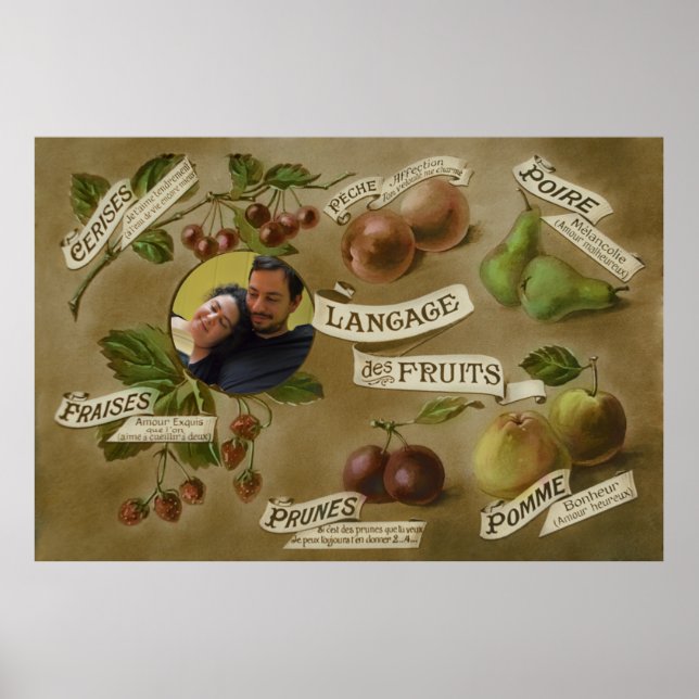 Customizable Vintage Romantic Fruit French Wedding Poster (Front)