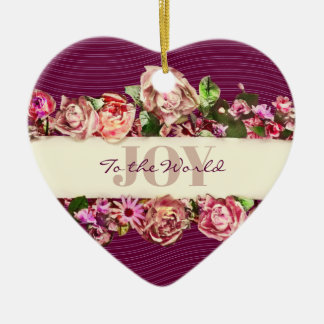 Customizable Vintage Roses Pretty Joy to the World Ceramic Tree Decoration