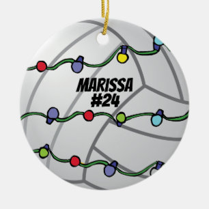 Customizable Volley Ball with Holiday Lights Ceramic Tree Decoration