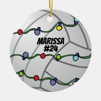 Customizable Volley Ball with Holiday Lights  Ceramic Tree Decoration