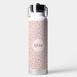 Customizable Water Bottle, Pink Floral Design Water Bottle