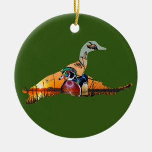 Customizable Wood Duck Ornament, Flying Mallard Ceramic Tree Decoration