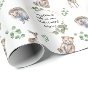 Customizable Woodland Forest Animal Baby Shower Wrapping Paper