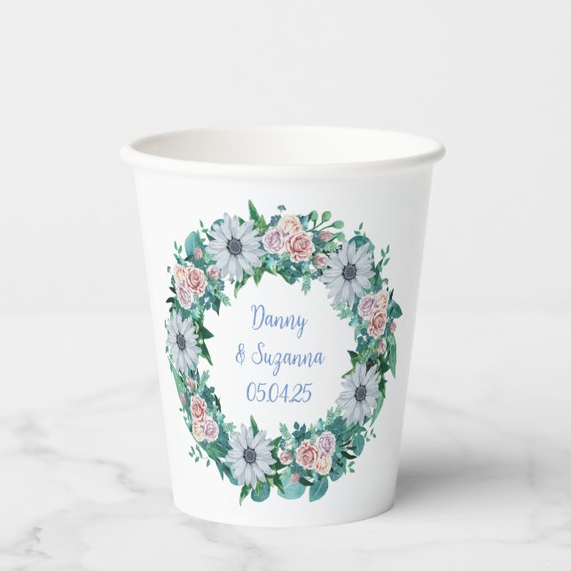 Customizable Wreath Wedding  Paper Cups (Front)