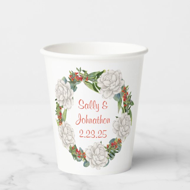 Customizable Wreath Wedding  Paper Cups (Front)