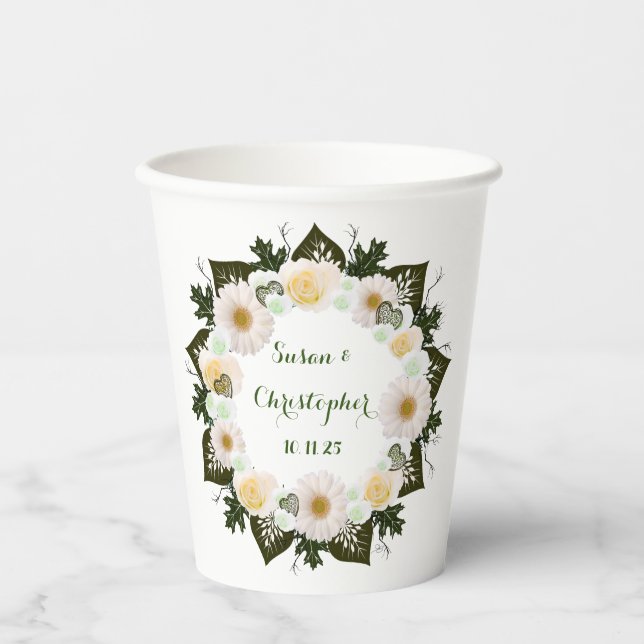 Customizable Wreath Wedding  Paper Cups (Front)