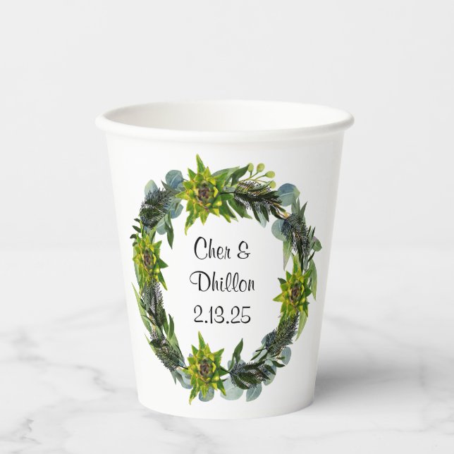 Customizable Wreath Wedding  Paper Cups (Front)