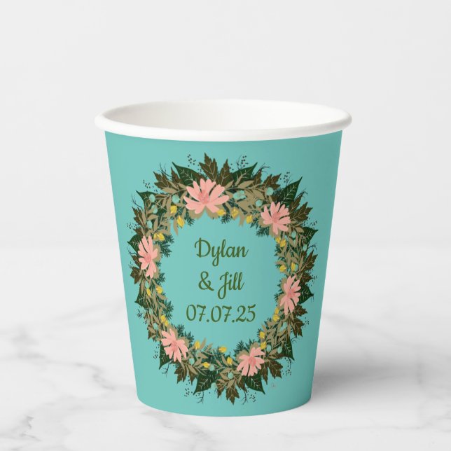 Customizable Wreath Wedding  Paper Cups (Front)