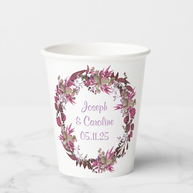 Customizable Wreath Wedding  Paper Cups (Front)