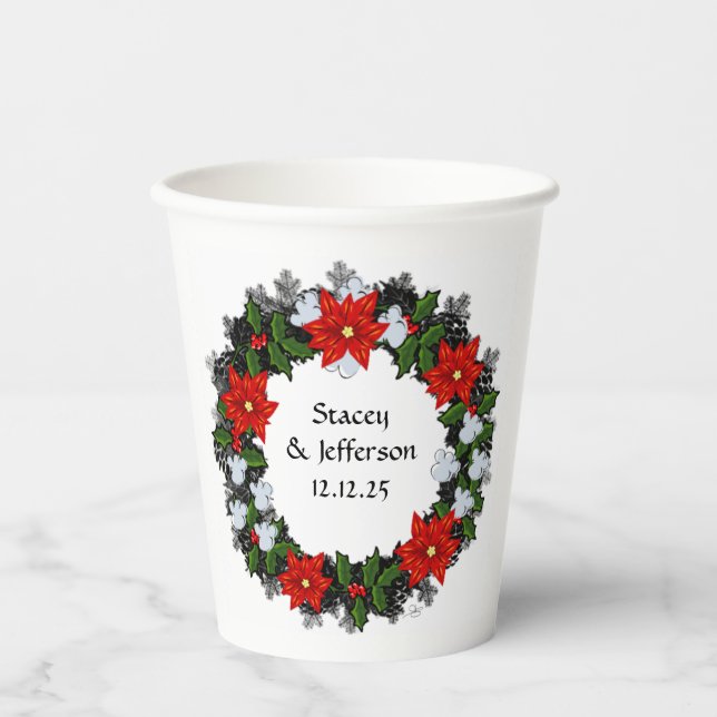 Customizable Wreath Wedding  Paper Cups (Front)