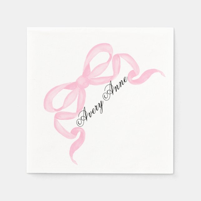 Customize baby shower napkin pink bow (Front)