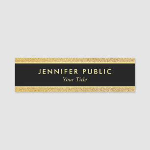 Customize Black Gold Glitter Look Modern Template Name Tag
