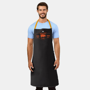 Customize Butcher Shop Hog Pig Orange Black Graphi Apron