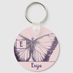 Customize by Name Butterfly Button Keychain