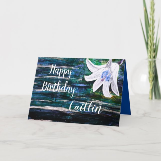 Customize by Name Happy Birthday Flower Design Card (Front)