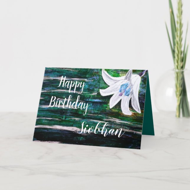 Customize by Name Happy Birthday Flower Design Card (Front)