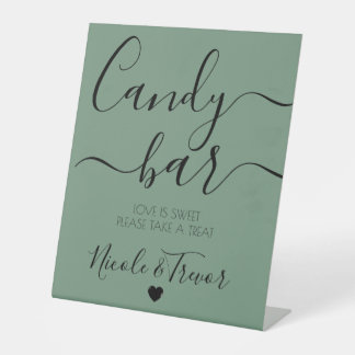 CUSTOMIZE - Calligraphy Green Wedding Candy Bar Pedestal Sign