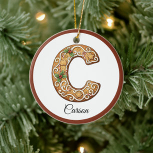 Customize Christmas Gingerbread Letter C Monogram Ceramic Tree Decoration