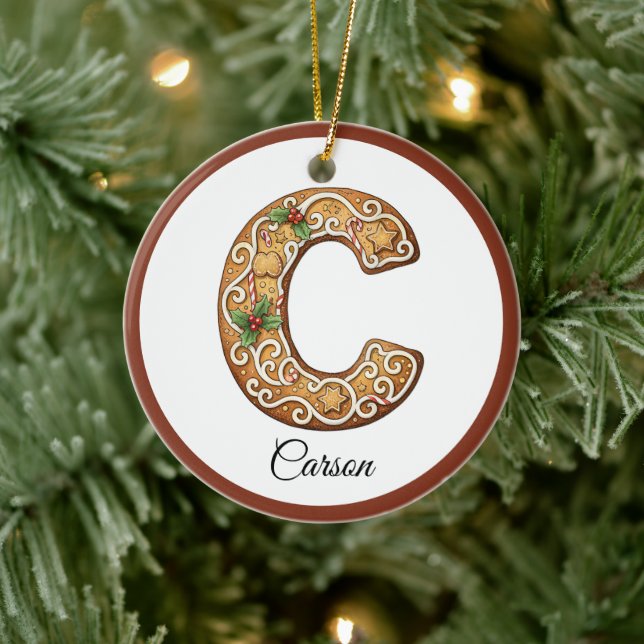 Customize Christmas Gingerbread Letter C Monogram Ceramic Tree Decoration (Tree)