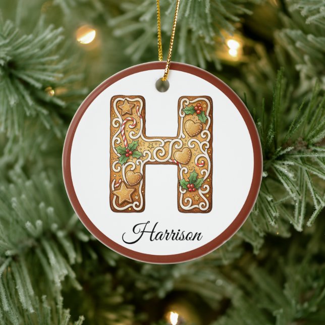 Customize Christmas Gingerbread Letter H Monogram Ceramic Tree Decoration (Tree)