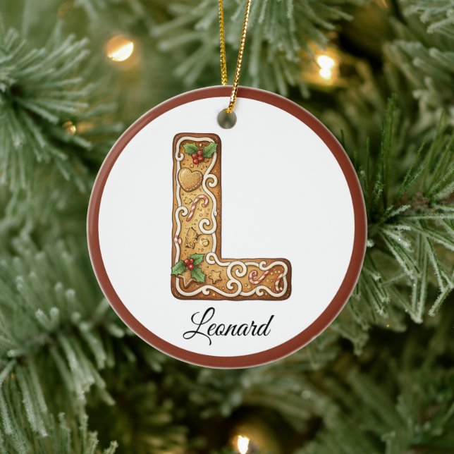 Customize Christmas Gingerbread Letter L Monogram Ceramic Tree Decoration (Tree)