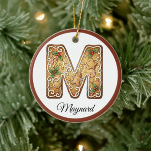 Customize Christmas Gingerbread Letter M Monogram Ceramic Tree Decoration