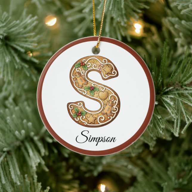 Customize Christmas Gingerbread Letter S Monogram Ceramic Tree Decoration (Tree)
